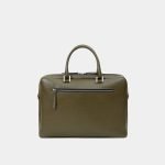 Le Slim Briefcase Khaki Pebbled Leather